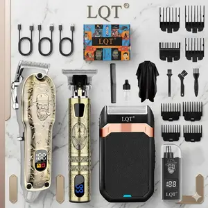 LQT 4-in-1 Professional Barber Kit, Hair Clipper, Detail Trimmer, Electric Shaver & Nose Hair Trimmer Set, Cordless with LED Display, USB Rechargeable, Complete Accessories, Precision Blades -  Men’s Grooming Kit, Men’s Grooming Kit Gifts