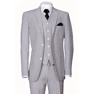 Mens 2 Button Vested Summer Seersucker Suit in Black