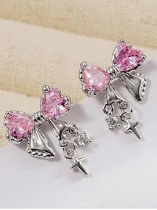 Women's Bow Zircon Earrings, Dainty Heart Zirconia, Casual Style, Zinc Material, All Seasons, Plain Pattern, No Choking Hazard, Perfect Gift