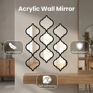 Moroccan Artistry Mirror Ornate Wall Accent Acrylic Mirror for Bathroom Vanity or Living Room Statement Backdrop with Light Wall Hanging Mirror