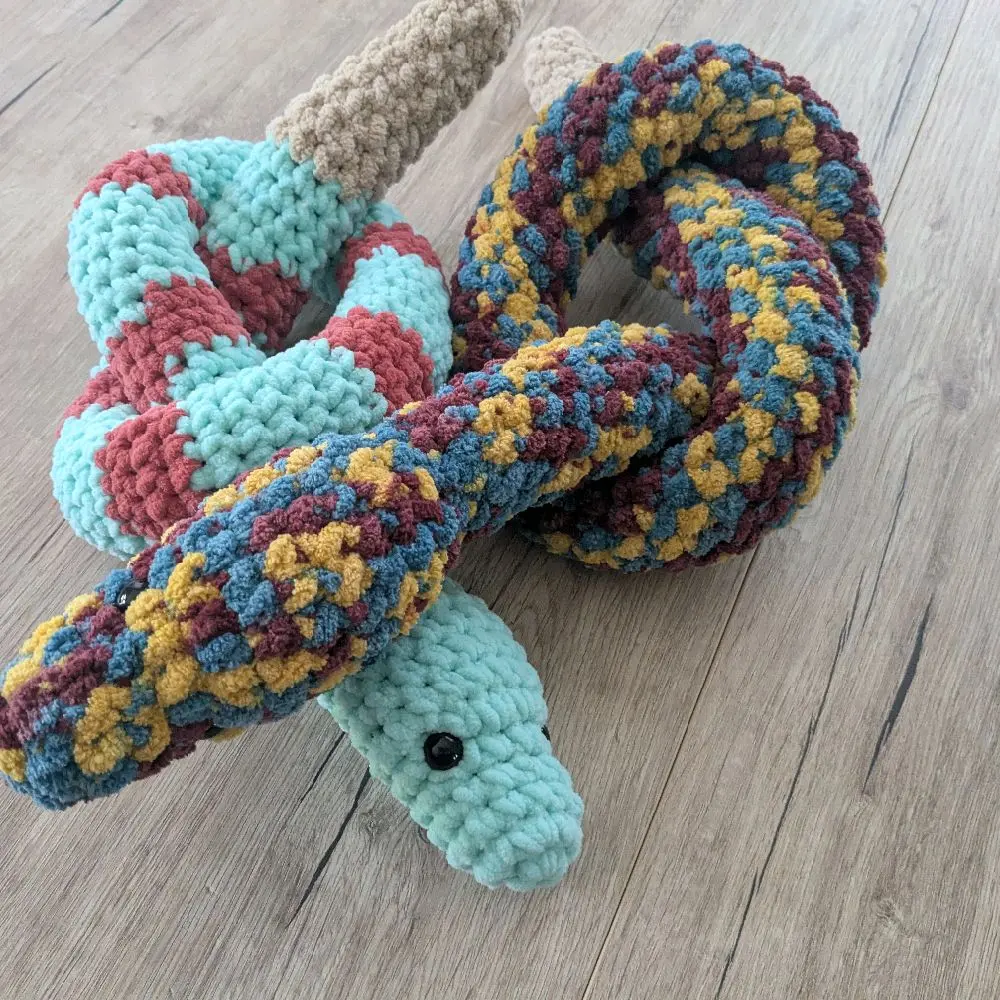 Handmade Long Crochet Snake - 100% Polymer Yarn & Filling with Safety Eyes Flexible and Customizable Colors