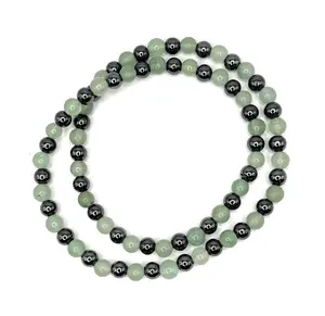 Green Aventurine + Hematite Beaded Stretch Necklace 6mm | Luck Renewal Prosperity, Healing Crystal Jewelry, Gift for Her