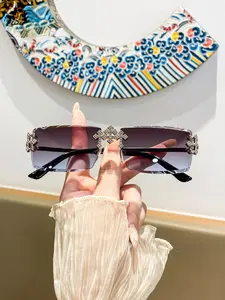 Women's Metal Square Frameless Glasses, Fashionable Sunglasses, Star Bridge Design, Trendy American Style, Perfect for Street Photography Parties Music Festivals