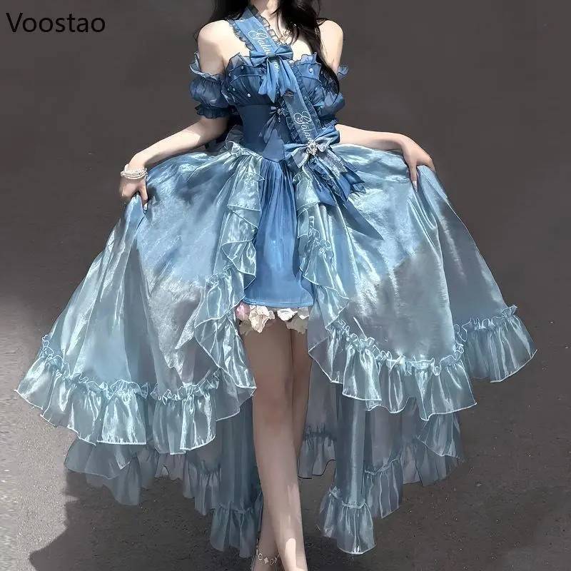 Luxurious Sweet Lolita Princess Dress Women Elegant Ruffle Sparkling Starlight Evening Party Dress Female Retro Y2k Fairy Dress