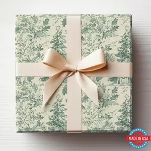 Vintage Christmas Toile Wrapping Paper Roll Vintage Christmas Tree Gift Wrap Roll Antique Christmas Tree Wrapping Paper Sage Green Toile