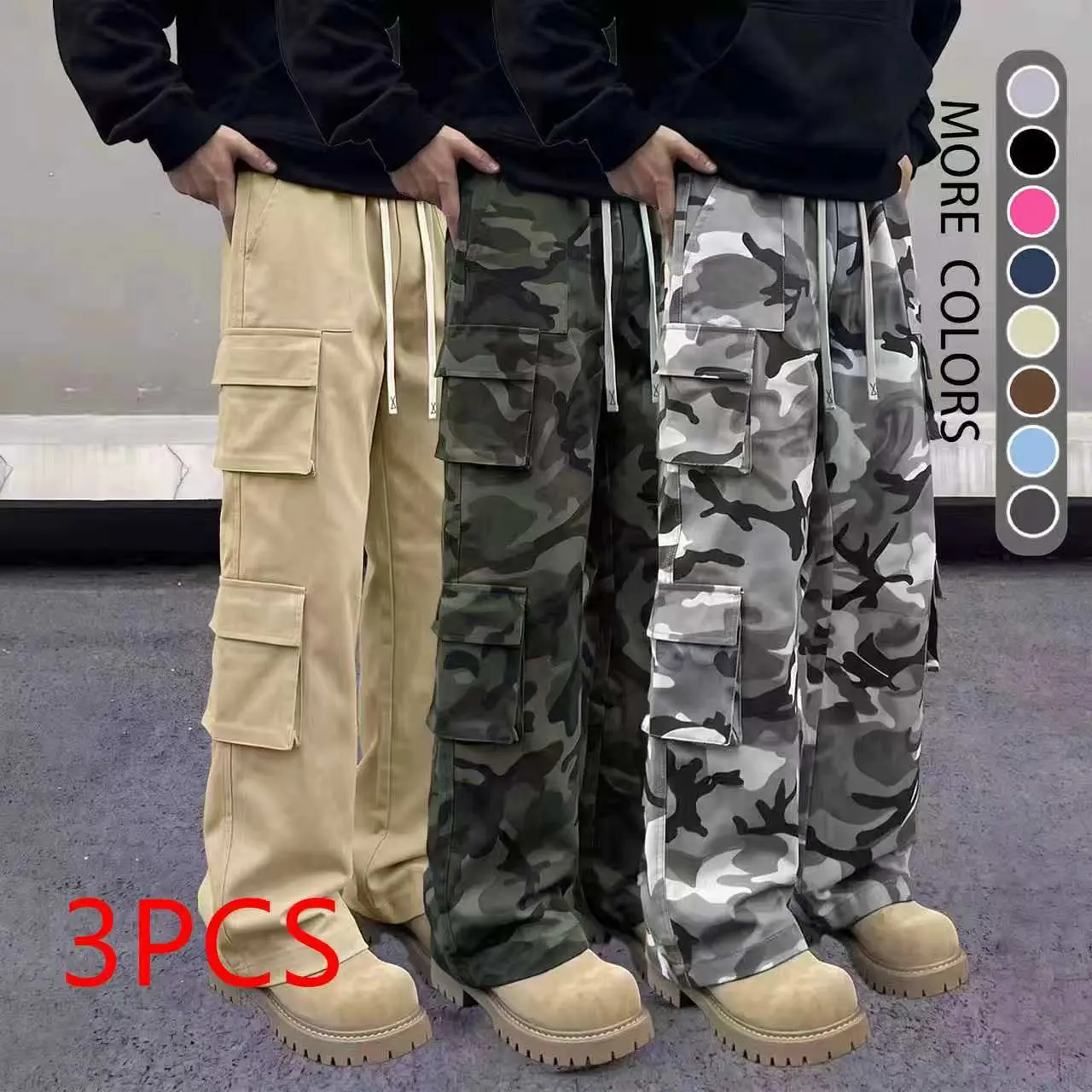 Men’s 3-Pack Multi-Pocket Work Pants – Drawstring Waistband, Multiple Pockets, Suitable for Hiking and Everyday Comfort, Durable and Comfortable Wear, Outdoor Pants | Casual Sport Pants, Available in Multiple Colors