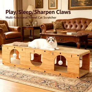 Large Cardboard Cat Scratchers, Track for Pet, Cat toy, Cat Tunnel House with Scratching Pad & Ball Toy, Innovative Design, Safe and Eco-Friendly, for Indoor Cats, Wooden Interior Toys tiktokshopspringglowup SummerVibes petlovers outdoorfun