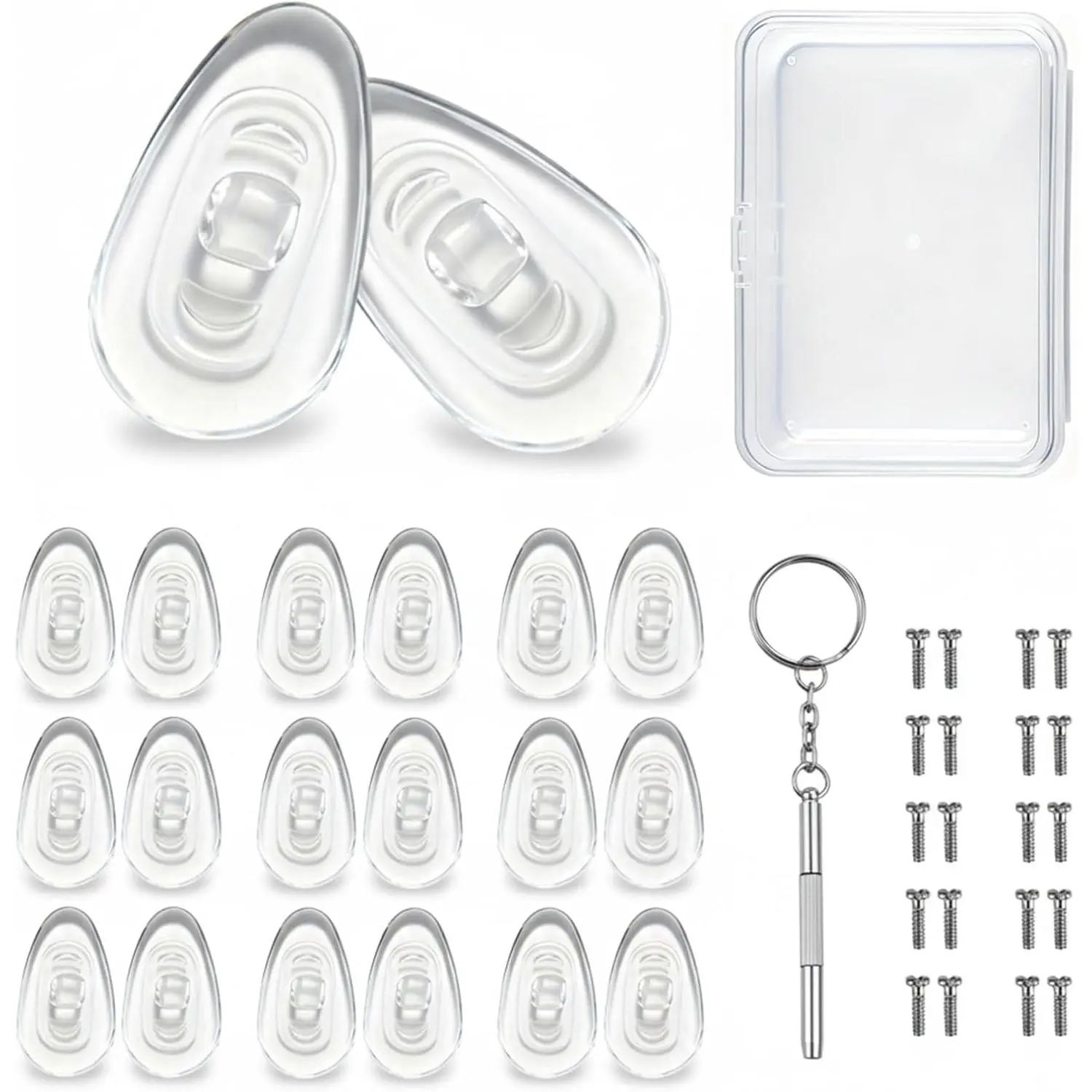 10-Pairs Synthetic Screw-In Soft Air Chamber Eyeglass Nose Pads, Unisex Modern Eyeglass Repair Kit with Screws, Anti-Slip Easy-Install for Everyday Glasses & Sunglasses (15mm), Prevents Sliding, Stainless Steel, Silicone, Eyewear Repair, 1.0Mm Diameter Sc