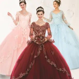 (LIVE 4) Beautiful Quinceanera Dress with Embroidery and Tulle in Pink Red and Blue Colors for Special Occasions