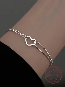 925 Sterling Silver Heart Charm Bracelet, Fashionable Jewelry for Women & Girls, Trendy All-match & Exquisite Jewelry for Birthday Gift, Trendy Fine Jewelry