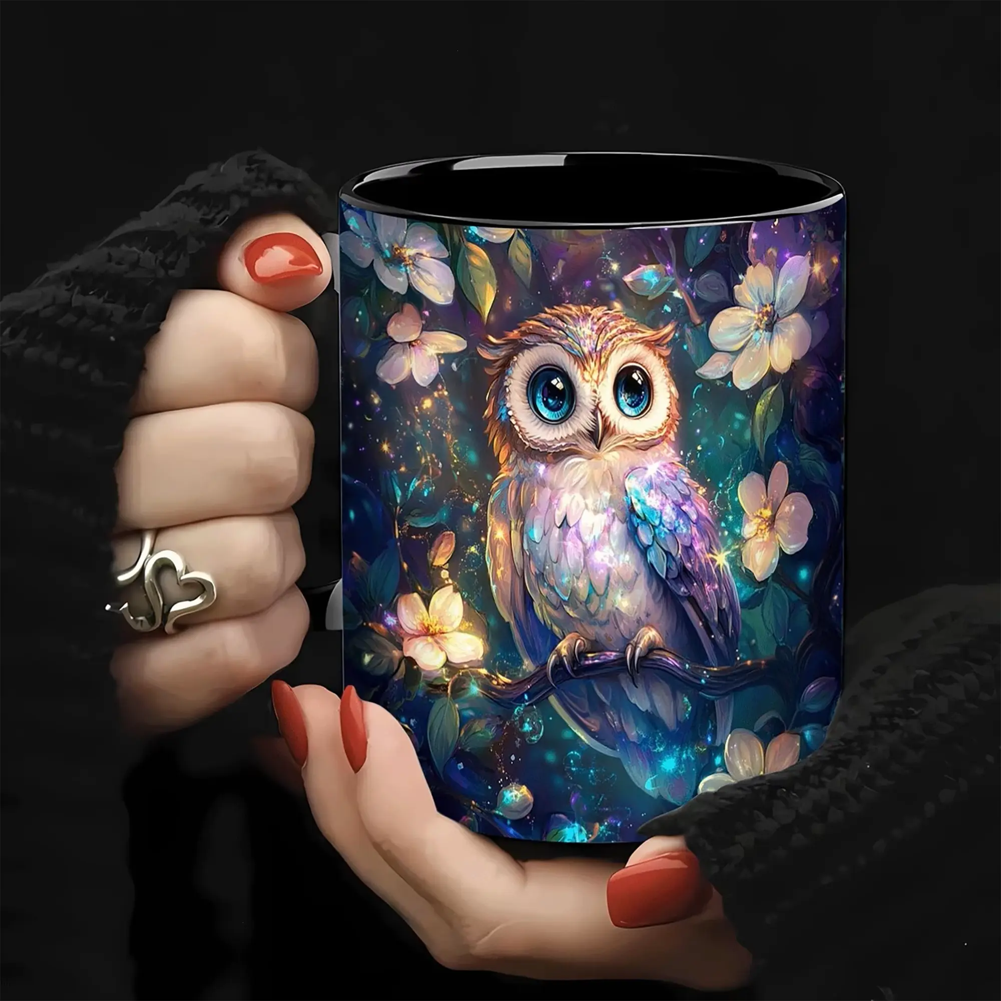 Whimsy Woods Owl Coffee Mug, Vibrant Floral Porcelain Cup, Gift for Owl Lovers, Bird Watchers, Mom or Grandma, Birthday or Christmas