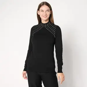 Nina Leonard Mock Neck Long Sleeve Sweater Top