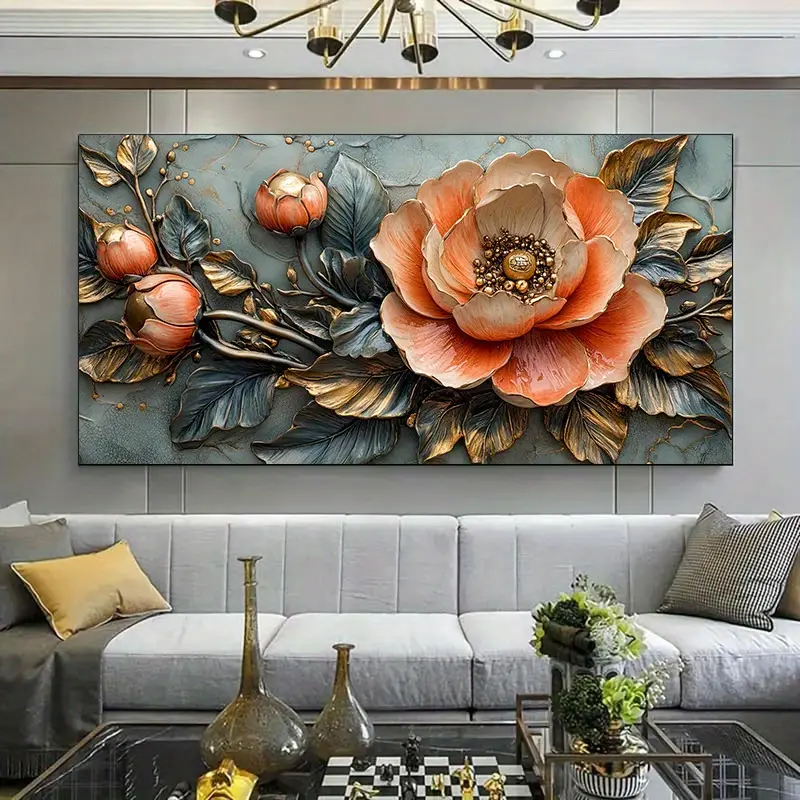 1-Piece Framed Canvas Print, Large Modern Baroque Peony & Berry Floral Landscape Wall Decoration, Elegant Wood-Framed Home Supplies for Living Room, Bedroom