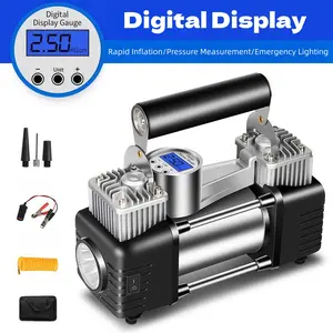 Portable Tire Inflator Air Compressor with Bag, 12V DC Air Compressor 200W Car Accessories Auto Tire Pump 45L/min, Air Pump with Digital Pressure Gauge & LED Light, 120PSI Universal for Car SUV Pickup Motorcycle Bicycles Bike Ball Other Inflatables