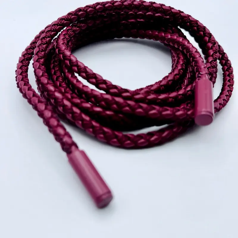 Tie-up Burgundy Braided Rope belt in soft leather