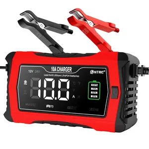 10-Amp 12V and 24V Car Battery Charger Fully-Automatic  Trickle Charger Desulfator, Smart LCD Battery Maintainer w/Temperature Compensation for Car Motorcycle Lawn Lithium LiFePO4 Lead Acid