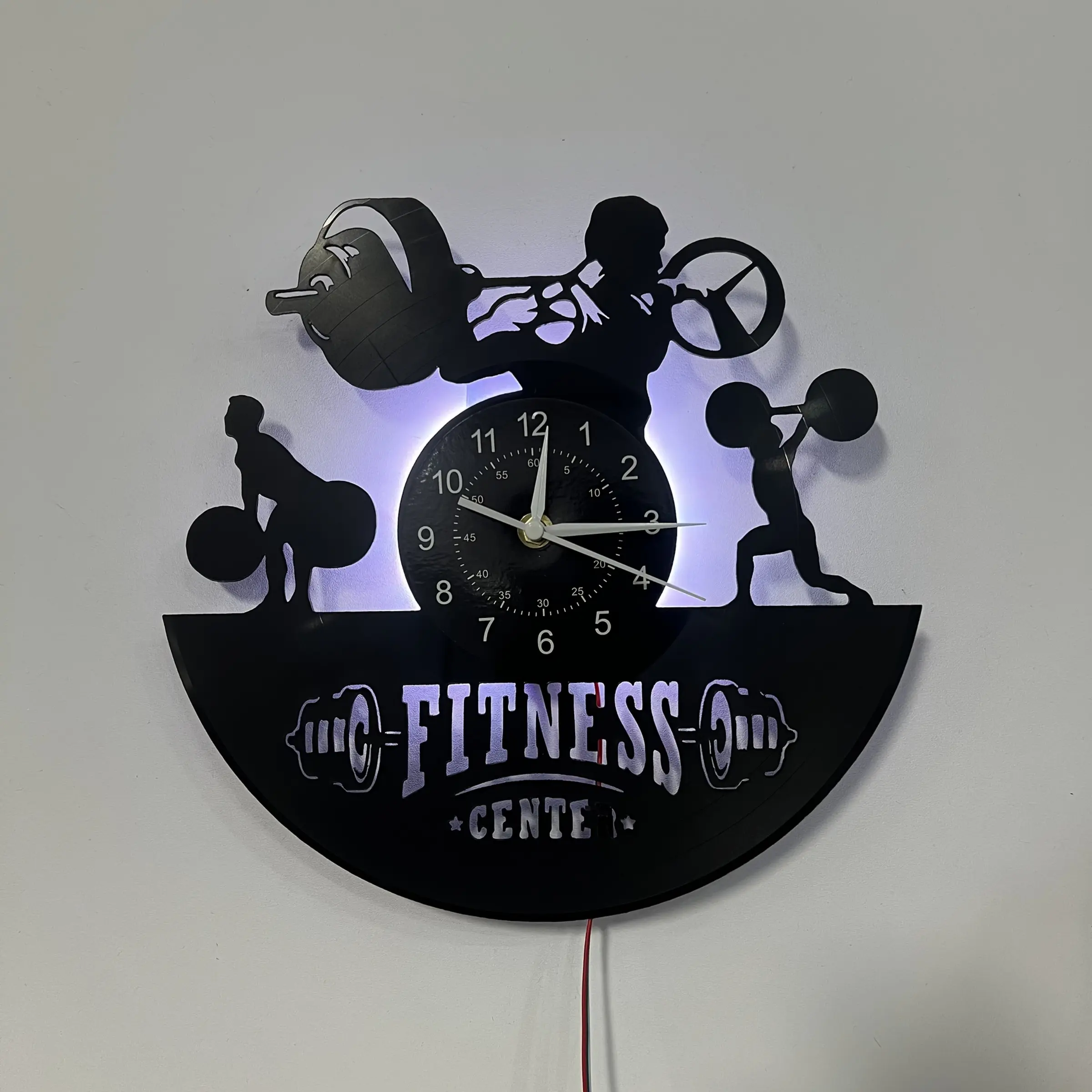 Ddzio Gym Clock, Silent Analog Clock with Weightlifting Silhouette, Silent Operation, Easy to Read Dial, Battery Operated for Home Gym, Creative Decorative Clock and Office Decor, Gift