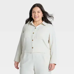 Women's Signature Crepe Shirt Jacket - A New Day Cream 3X