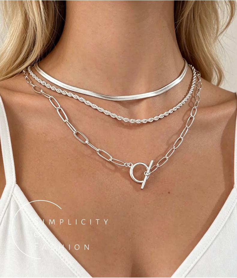 GGIRL 3 Layer 18K Gold Plated Herringbone Twisted Rope OT Toggle Clasp Paperclip Chain Necklace Stackable Set perfect for Everyday Wear,Minimally designed multiple items jewelry accessory for casual summer outfit ,ideal simple dainty gift, Elegant Dainty