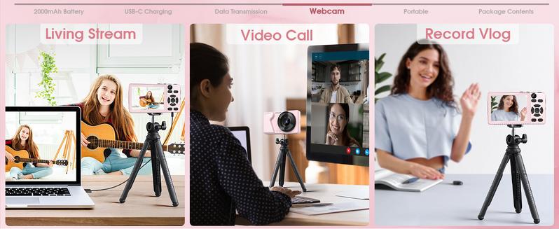 Dual-camera fully automatic digital camera 64MP, built-in beauty filter, 4K retro CCD card camera, 18x, 2000 mAh, free 32GB TF card, OTG