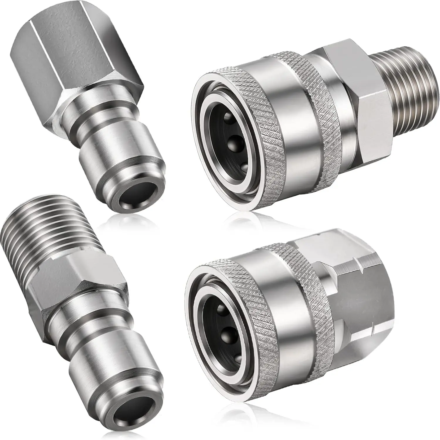 2 Sets NPT 3/8 Inch Stainless Steel Male-Female Quick Connector Kit - Leakproof NPT Fittings, Water Hose Nozzle, Spray Nozzles, Washer Adapters, Telescoping Wand, Surface Cleaner, Ball Valve, High Pressure Hose, 5000-6000 PSI Resistance, Fine Workmanship