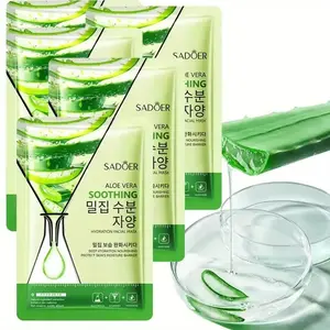 SADOER 5-Pack Aloe Vera Facial Masks, Non- Greasy Moisturizing Skincare, Deep Hydration, Latex-Free, Unscented, Suitable for All Light Beige Types, Unisex Adult