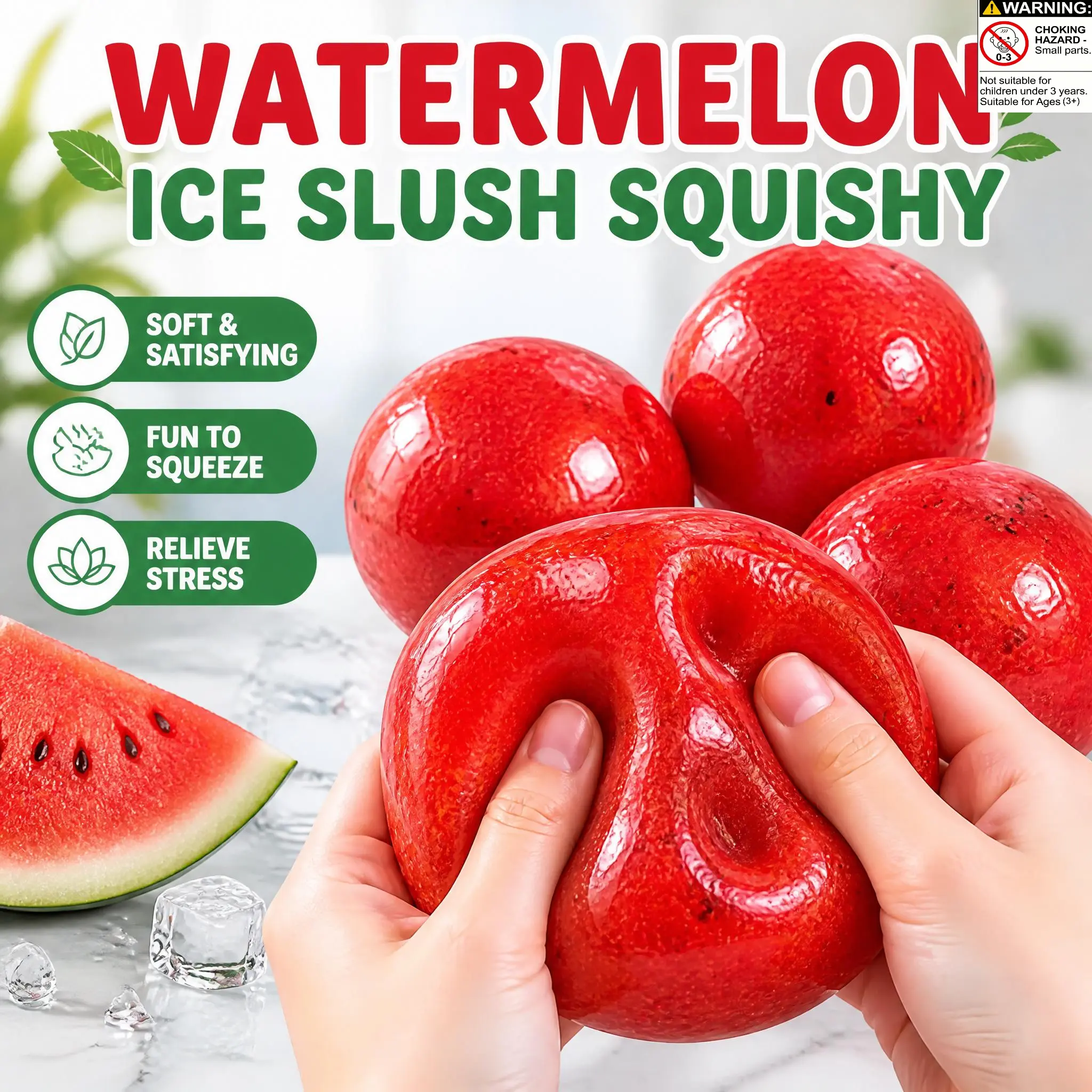 Handmade Unisex Watermelon Smoothie Stress Relief Toy - Stress Balls Squeeze Item, Slow Rising Craft with Crinkly Sound, Squishy Hunting Find, Collectibles Gift