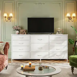 RaybeeFurniture Dresser for Bedroom with 11 Fabric Drawers, Dresser TV Stand for 50, 55 Inch TV, Storage Chest of Drawers, Closet, Entryway, Sturdy Metal Frame & Wood Top