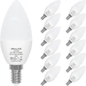 E12 Candelabra LED Light Bulbs Non-dimmable, Chandelier Light Bulbs Type B for Ceiling Fan, 5W 500LM 12 Pack