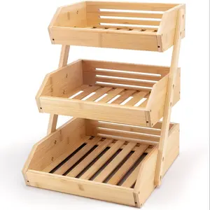 3/2 Tier Wooden Fruit Basket Stand – Large Capacity Countertop Organizer for Fruits, Vegetables & Bread