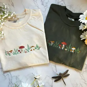 Embroidered Mushroom shirt, Embroidered Granola Girl Shirt, Nature Lover Gift, Embroidered Floral Sweatshirt F