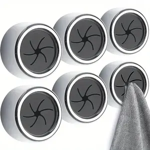 2/4pcs Round Adhesive Towel Hooks, High-Quality Chrome Surface, Easy Installation Wall-Mounted Hand Towel Holder for Bathroom Shower Rack, Self Adhesive Hooks