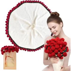 43in Crochet Flower Bouquet Throw Blanket, Handmade Knitted Blanket with 52 Flowers, Finished Rose Flower Throw Blankets, Flowers Romantic Gifts for Mother's Day Valentine Christmas Birthday Wedding
