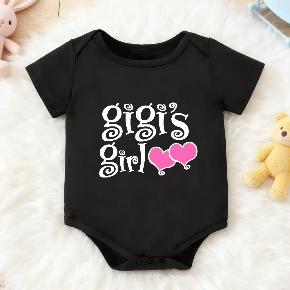 [Comfortable Gigi's Girl] Comfortable Classic Cotton Gigi's Girl Girls' Positioning Printed Baby Bodysuit| Short Sleeve Round Neck, Suitable for Summer, Spring, and Autumn Wear, Casual Daily Wear Baby clothes, Ideal Gift for Girl Babys