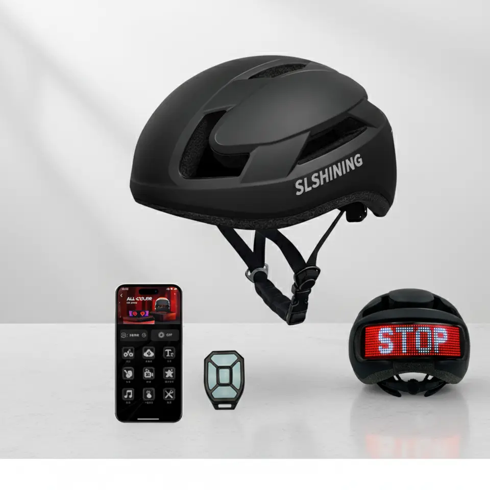 SLSHINING LED Smart Cycling Helmet Bike Helmet Remotely Controlled Men and Women Customizable Light Display All Season Ventilated & Thermal Protection-CPSC Certified Protection &Waterproof LED Safety Helmet Night Riding Gift