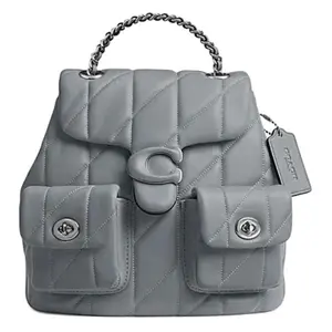 COACH Tabby 22 Sheep Leather Backpack with External Turn-Lock and Adjustable Straps for Women in Gray-Blue