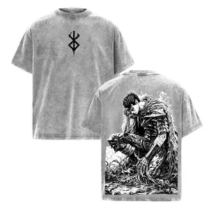 Black Knight Guts Berserk Retro Vintage Unisex Oversize Anime Manga Washed Heavyweight Cotton T-shirt, Gift For Anime Fan, Anime Lover