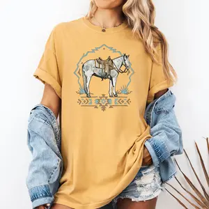 Western Horse DTF Comfort Colors Graphic T-Shirt, Relax Fit, Soft Print