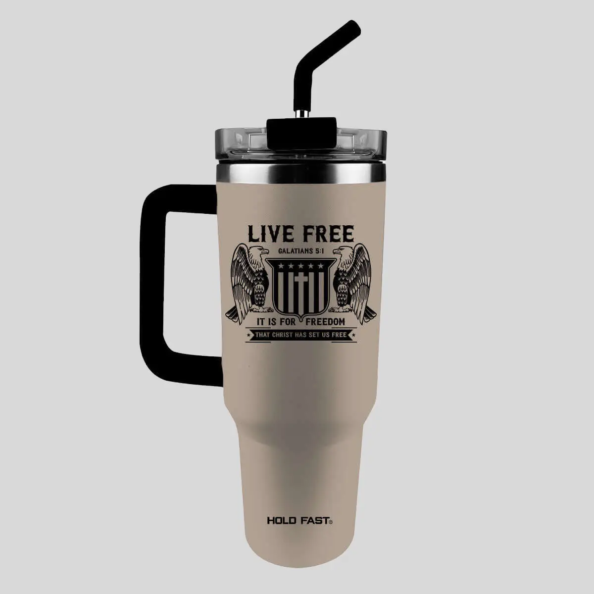 HOLD FAST 40 oz Stainless Steel Tumbler - Portable, Patriotic, Heat Resistant, Hand Wash Only, With Straw, Live Free Vacuum Flask Drinkware
