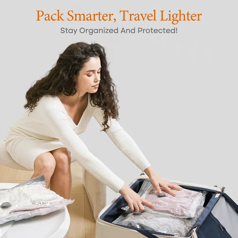 【Black Friday 】2026 Vacease Cordless Vacuum Sealer Bag Set with Rechargeable Air Pump, Slim PA+PE Dual-Zipper Design Airtight Sealing Space Saver Storage Bags, Travel Organizer Durable Pouch for Luggage Clothes and Clothing Travel Space-Saving