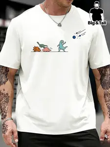 Dinosaur Escape Meteor Funny T-Shirt, Cute Dino Running from Comet Graphic Tee, Big & Tall Casual Dino Meme Shirt, Prehistoric Humor Gift, Joke About Dinosaurs Extinction Top