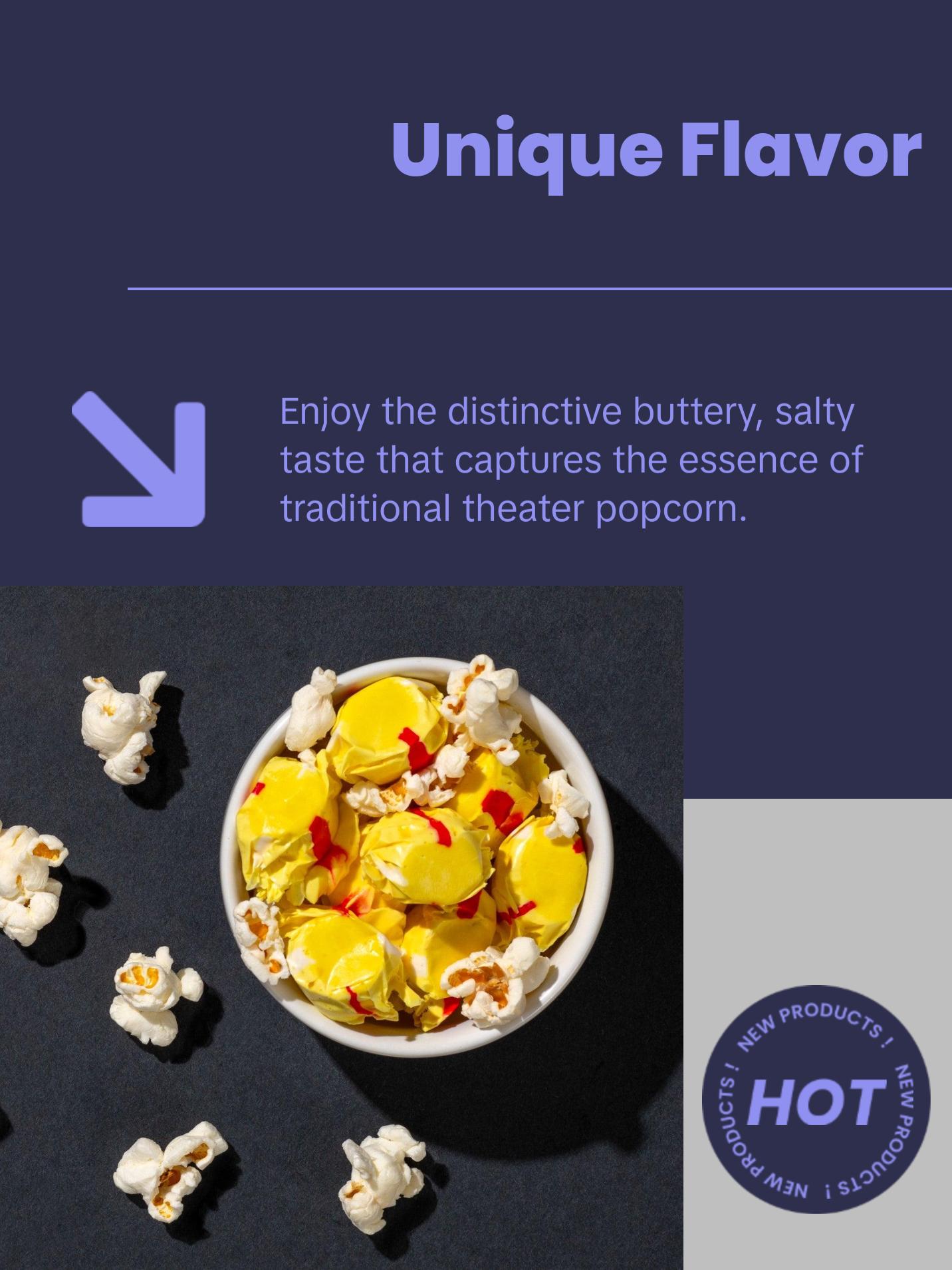 Taffy Shop, What's Poppin' Salt Water Taffy - Gourmet Buttered Popcorn Soft & Chewy Candy