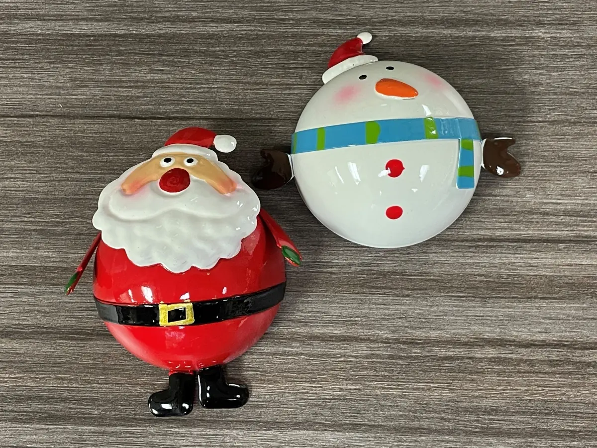 Christmas Decorative Magnetic Figures Refrigerator Magnets - 2-Piece Small-Size 360 Stand Santa and Snowman Set with Detailing, for Home Room Decor