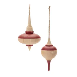 360 Stand Melrose 94853DS Rustic Traditional Oak Wood Christmas Tree Decor Ornaments - 5 & 5.25 in., Red & Beige, Set of 12, Wreath Display Decor Hanger, Wooden, Decoration