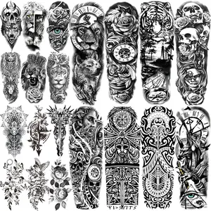 20 Large Temporary Tattoos Featuring Greek Mythology, 8 Full Arm Maori Warrior Compass Designs, 12 Big 3D Fake Tattoo Stickers, Tribal, Waterproof Realistic Tattoos