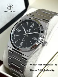 Luxury Men's Stainless Steel Wristwatch with Luminous Hands, Stainless Steel Dial, Butterfly Buckle, Quartz Movement, Ideal Gift for Father or Male Friend