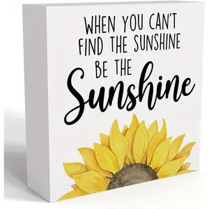 Sunflower Decor Summer Decor Summer Decorations for Home Bathroom, Vintage Decor Western Decor Rustic Farmhouse Home Office Wooden Box Sign for Bathroom Table Decoration - When You Can't Find The Sunshine Be the 5x5 inch