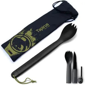 Spork Tactical Special Edition Black | BPA Free Spoon Fork, Stainless Steel Knife and Fire Starter | 3 in 1 multipurpose utensil | Outdoor hiking, camping & backpacking gear | Fit for MRE