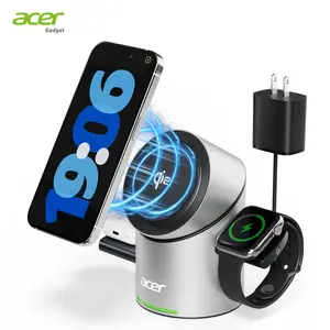 Acer Gadget S2 3-in-1 Wireless Charging Station .Fast Charging for iPhone 12-17, Apple Watch, AirPods , Adjustable Angle, Magnetic Attachment, Portable Travel Storage.