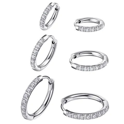 ENVYOU Women's 3-Pair Huggie Earring Sets - Dainty Lightweight 316L Surgical Steel Clicker Hoops, Hypoallergenic 8/10/12mm Geometric Minimalist Artificial Zircon Antitarnish Plated Cartilage Earrings for Daily Wear, Birthday Gift